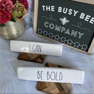 Rae Dunn Desk Plaque White Black Sign Ceramic Inspirational Quote Set Of 2